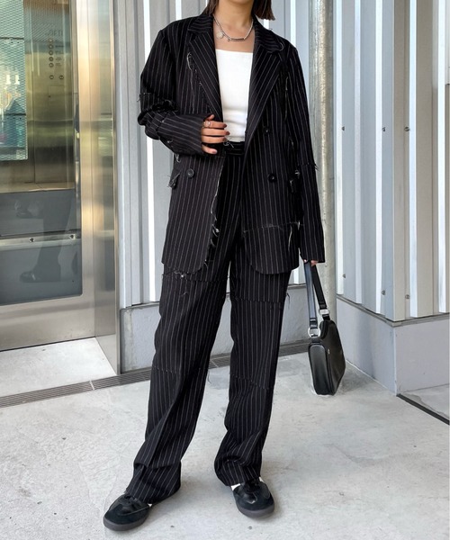 Six M（シックスエム）の「【SixM/シックスエム】トラッシースーツスラックス（スラックス・レディース・ブラック/オフホワイト・FREE）」の7枚目の写真