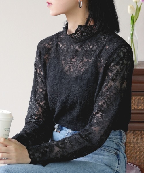 IAMUSE（アイアミューズ）の「ヴィンテージレースシアートップス S0881【IAMUSE】（その他トップス・レディース・アイボリー/ブラック・FREE）」の2枚目の写真