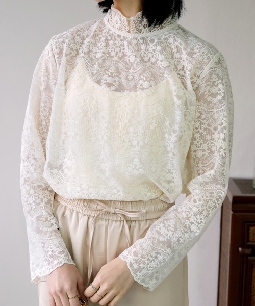 IAMUSE（アイアミューズ）の「ヴィンテージレースシアートップス S0881【IAMUSE】（その他トップス・レディース・アイボリー/ブラック・FREE）」の3枚目の写真