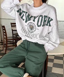 NANING9 | NANING9 ヴィンテージライクプリント裏起毛トレーナー(スウェット)