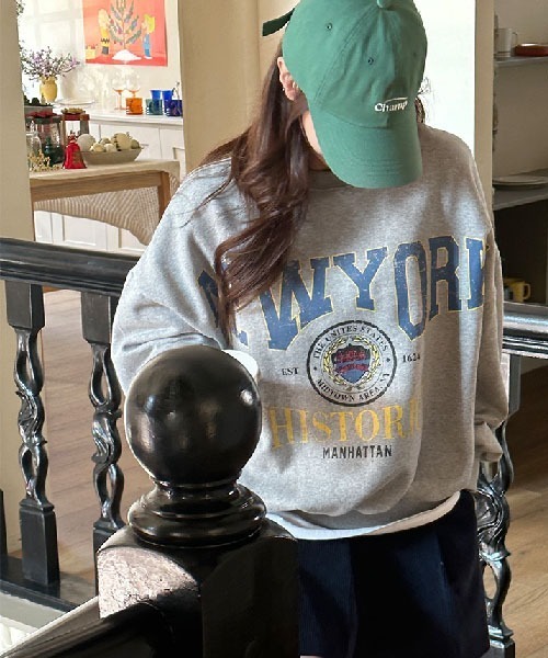 NANING9（ナンニング）の「NANING9 ヴィンテージライクプリント裏起毛トレーナー（スウェット・レディース・グレー/ホワイト系その他・FREE）」の14枚目の写真