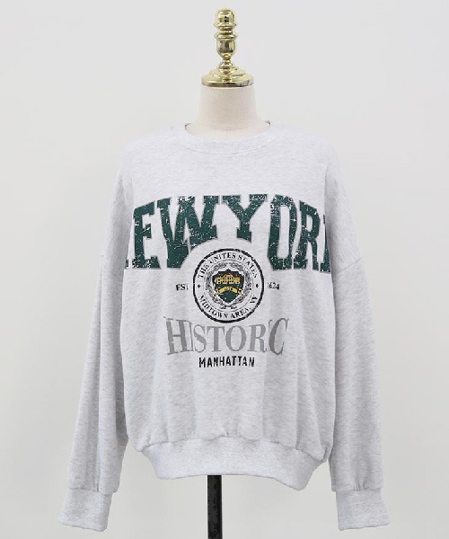 NANING9（ナンニング）の「NANING9 ヴィンテージライクプリント裏起毛トレーナー（スウェット・レディース・グレー/ホワイト系その他・FREE）」の16枚目の写真