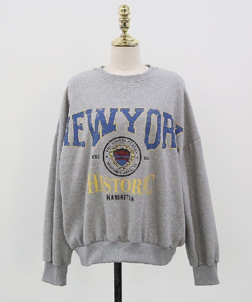 NANING9（ナンニング）の「NANING9 ヴィンテージライクプリント裏起毛トレーナー（スウェット・レディース・グレー/ホワイト系その他・FREE）」の18枚目の写真