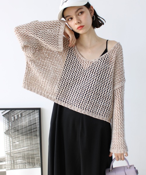 GeeRA（ジーラ）の「ミックス糸ざっくりメッシュニット（ニット/セーター・レディース・パープル/ベージュ・MEDIUM/LARGE）」の8枚目の写真