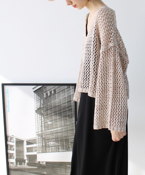 GeeRA（ジーラ）の「ミックス糸ざっくりメッシュニット（ニット/セーター・レディース・パープル/ベージュ・MEDIUM/LARGE）」の9枚目の写真
