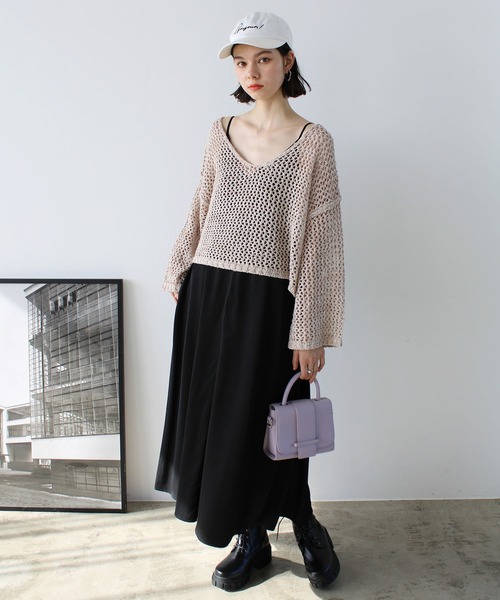GeeRA（ジーラ）の「ミックス糸ざっくりメッシュニット（ニット/セーター・レディース・パープル/ベージュ・MEDIUM/LARGE）」の4枚目の写真