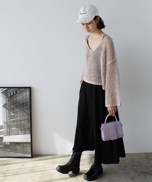 GeeRA（ジーラ）の「ミックス糸ざっくりメッシュニット（ニット/セーター・レディース・パープル/ベージュ・MEDIUM/LARGE）」の5枚目の写真