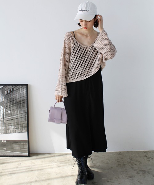 GeeRA（ジーラ）の「ミックス糸ざっくりメッシュニット（ニット/セーター・レディース・パープル/ベージュ・MEDIUM/LARGE）」の3枚目の写真