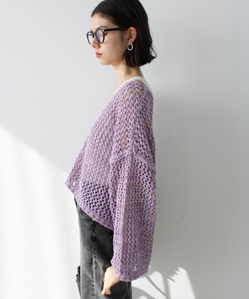 GeeRA（ジーラ）の「ミックス糸ざっくりメッシュニット（ニット/セーター・レディース・パープル/ベージュ・MEDIUM/LARGE）」の16枚目の写真