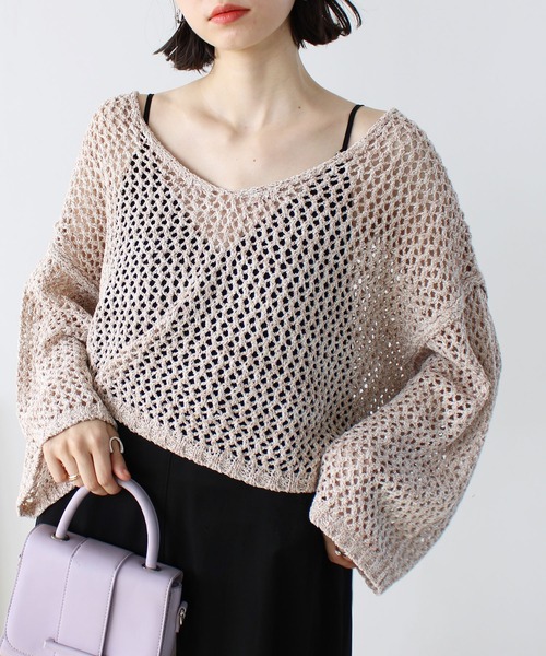 GeeRA（ジーラ）の「ミックス糸ざっくりメッシュニット（ニット/セーター・レディース・パープル/ベージュ・MEDIUM/LARGE）」の22枚目の写真