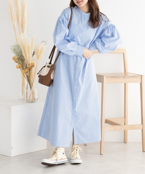SLURR(スラ―)の「ボリュームシャツワンピース(ワンピース・レディース・ピンク系その他/サックスブルー/サックスブルー系3/オフホワイト・FREE)」の4枚目の写真