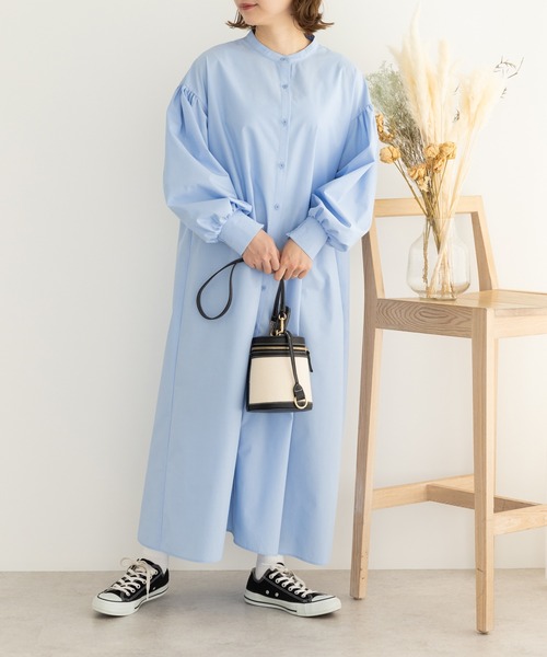 SLURR(スラ―)の「ボリュームシャツワンピース(ワンピース・レディース・ピンク系その他/サックスブルー/サックスブルー系3/オフホワイト・FREE)」の3枚目の写真