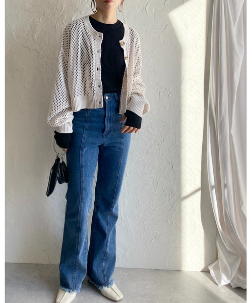 She's Closet(シーズクローゼット)の「フィンガーホールボーダー柄クルーネックタイト長袖リブニットプルオーバー(ニット/セーター・レディース・ブラック/ブルー/ラベンダー/グリーン・FREE)」の15枚目の写真
