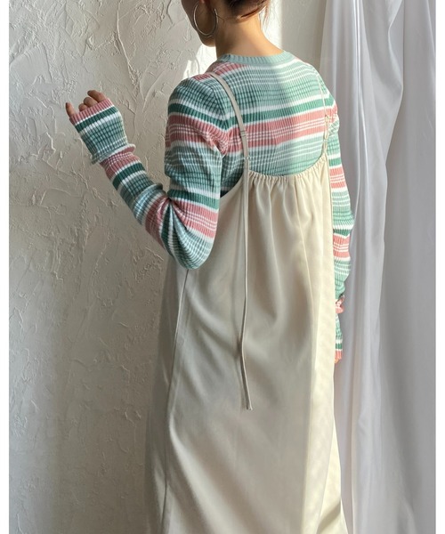 She's Closet(シーズクローゼット)の「フィンガーホールボーダー柄クルーネックタイト長袖リブニットプルオーバー(ニット/セーター・レディース・ブラック/ブルー/ラベンダー/グリーン・FREE)」の18枚目の写真