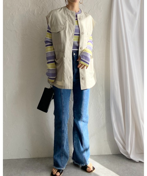 She's Closet(シーズクローゼット)の「フィンガーホールボーダー柄クルーネックタイト長袖リブニットプルオーバー(ニット/セーター・レディース・ブラック/ブルー/ラベンダー/グリーン・FREE)」の22枚目の写真