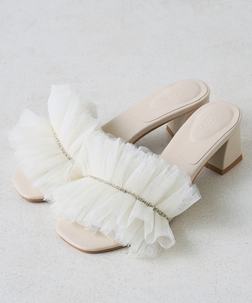 one after another NICE CLAUP（ワンアフターアナザーナイスクラップ）の「シアープリーツ×ラインストーンミュール（サンダル・レディース・アイボリー/ブラック・LARGE/SMALL/MEDIUM）」の5枚目の写真