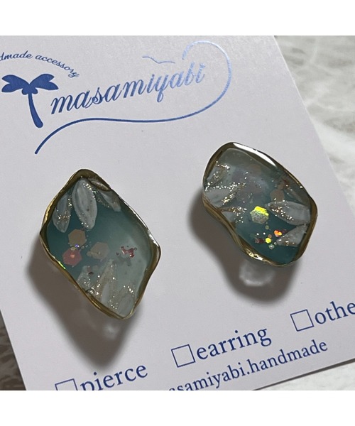 tone(トーン)の「【masamiyabi】アゲートスライスピアス(MA)(ピアス(両耳用)・レディース・サックスブルー/ベージュ/ピンク系その他・FREE)」の6枚目の写真
