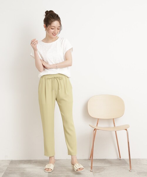 DRESKIP（ドレスキップ）の「◆【接触冷感】通勤にも〇 お顔回りを華やかに フロントレース トップス（Tシャツ/カットソー・レディース・ピンク系/ブラック/オフホワイト/ライトブルー・02/04/03）」の5枚目の写真