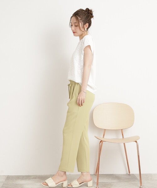 DRESKIP（ドレスキップ）の「◆【接触冷感】通勤にも〇 お顔回りを華やかに フロントレース トップス（Tシャツ/カットソー・レディース・ピンク系/ブラック/オフホワイト/ライトブルー・02/04/03）」の6枚目の写真