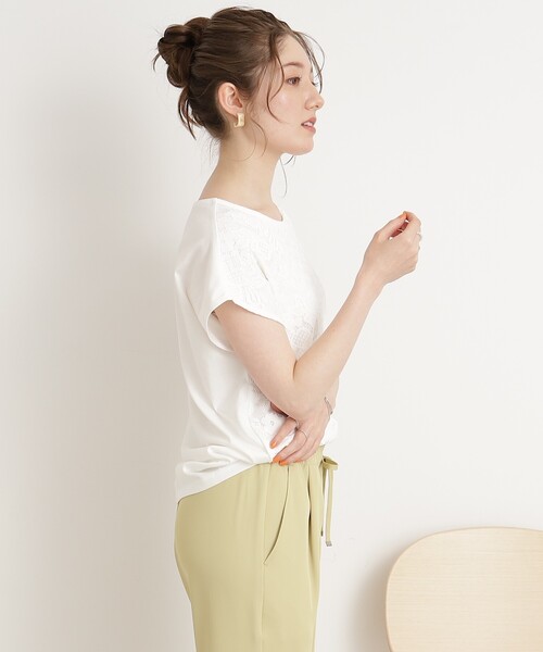 DRESKIP（ドレスキップ）の「◆【接触冷感】通勤にも〇 お顔回りを華やかに フロントレース トップス（Tシャツ/カットソー・レディース・ピンク系/ブラック/オフホワイト/ライトブルー・02/04/03）」の10枚目の写真