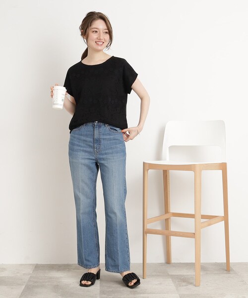 DRESKIP（ドレスキップ）の「◆【接触冷感】通勤にも〇 お顔回りを華やかに フロントレース トップス（Tシャツ/カットソー・レディース・ピンク系/ブラック/オフホワイト/ライトブルー・02/04/03）」の11枚目の写真