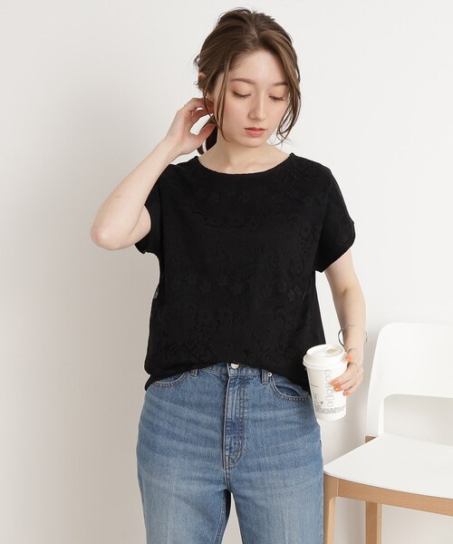 DRESKIP（ドレスキップ）の「◆【接触冷感】通勤にも〇 お顔回りを華やかに フロントレース トップス（Tシャツ/カットソー・レディース・ピンク系/ブラック/オフホワイト/ライトブルー・02/04/03）」の14枚目の写真