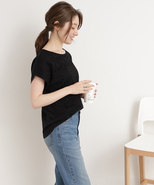 DRESKIP（ドレスキップ）の「◆【接触冷感】通勤にも〇 お顔回りを華やかに フロントレース トップス（Tシャツ/カットソー・レディース・ピンク系/ブラック/オフホワイト/ライトブルー・02/04/03）」の15枚目の写真