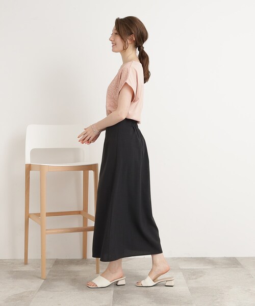 DRESKIP（ドレスキップ）の「◆【接触冷感】通勤にも〇 お顔回りを華やかに フロントレース トップス（Tシャツ/カットソー・レディース・ピンク系/ブラック/オフホワイト/ライトブルー・02/04/03）」の17枚目の写真