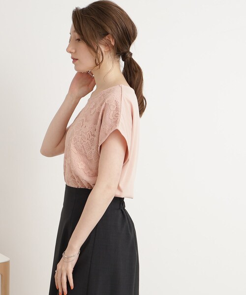 DRESKIP（ドレスキップ）の「◆【接触冷感】通勤にも〇 お顔回りを華やかに フロントレース トップス（Tシャツ/カットソー・レディース・ピンク系/ブラック/オフホワイト/ライトブルー・02/04/03）」の20枚目の写真