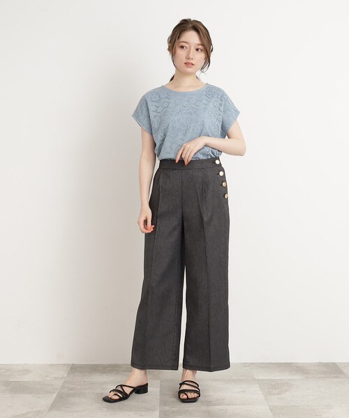 DRESKIP（ドレスキップ）の「◆【接触冷感】通勤にも〇 お顔回りを華やかに フロントレース トップス（Tシャツ/カットソー・レディース・ピンク系/ブラック/オフホワイト/ライトブルー・02/04/03）」の22枚目の写真