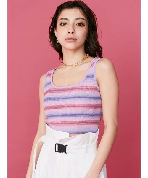 EVRIS（エヴリス）の「グラデボーダーニットタンクトップ（タンクトップ・レディース・オレンジ/グリーン/パープル/イエロー・FREE）」の3枚目の写真