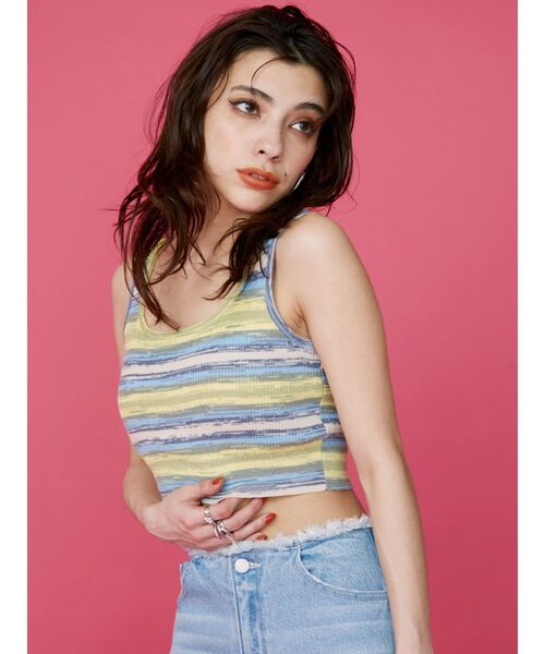 EVRIS（エヴリス）の「グラデボーダーニットタンクトップ（タンクトップ・レディース・オレンジ/グリーン/パープル/イエロー・FREE）」の5枚目の写真