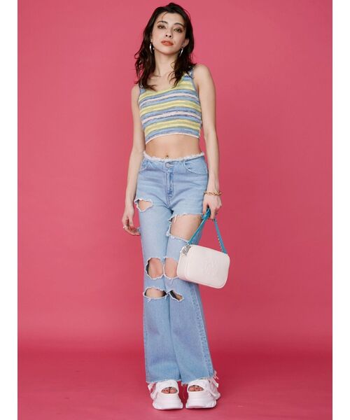 EVRIS（エヴリス）の「グラデボーダーニットタンクトップ（タンクトップ・レディース・オレンジ/グリーン/パープル/イエロー・FREE）」の6枚目の写真