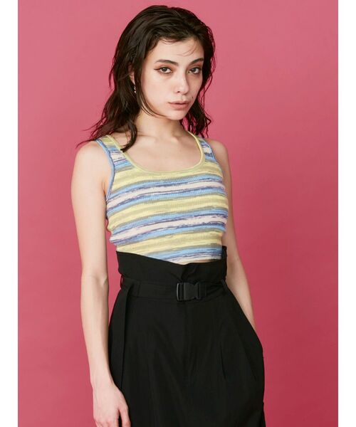 EVRIS（エヴリス）の「グラデボーダーニットタンクトップ（タンクトップ・レディース・オレンジ/グリーン/パープル/イエロー・FREE）」の7枚目の写真