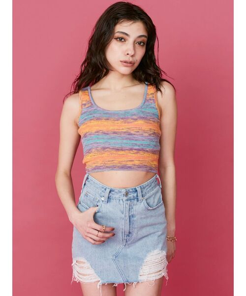 EVRIS（エヴリス）の「グラデボーダーニットタンクトップ（タンクトップ・レディース・オレンジ/グリーン/パープル/イエロー・FREE）」の11枚目の写真