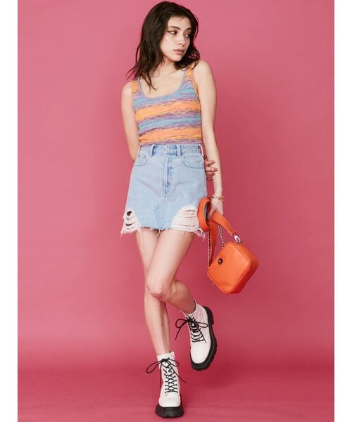 EVRIS（エヴリス）の「グラデボーダーニットタンクトップ（タンクトップ・レディース・オレンジ/グリーン/パープル/イエロー・FREE）」の13枚目の写真