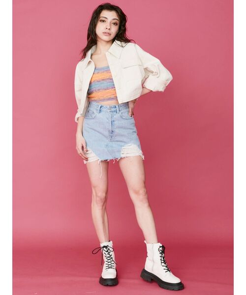 EVRIS（エヴリス）の「グラデボーダーニットタンクトップ（タンクトップ・レディース・オレンジ/グリーン/パープル/イエロー・FREE）」の14枚目の写真