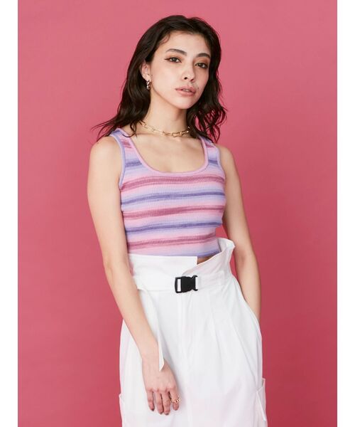 EVRIS（エヴリス）の「グラデボーダーニットタンクトップ（タンクトップ・レディース・オレンジ/グリーン/パープル/イエロー・FREE）」の15枚目の写真