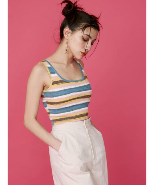 EVRIS（エヴリス）の「グラデボーダーニットタンクトップ（タンクトップ・レディース・オレンジ/グリーン/パープル/イエロー・FREE）」の18枚目の写真