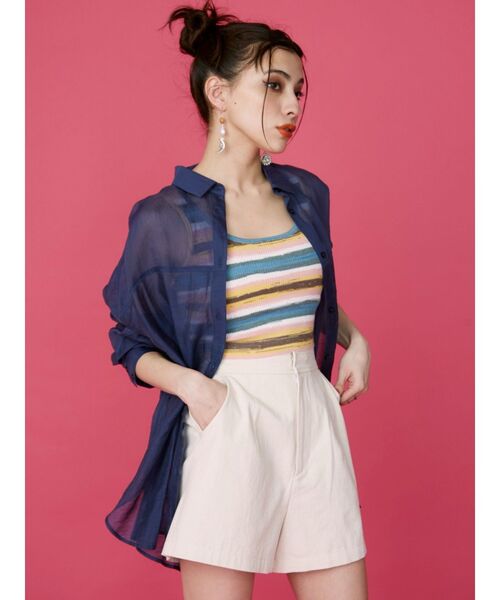 EVRIS（エヴリス）の「グラデボーダーニットタンクトップ（タンクトップ・レディース・オレンジ/グリーン/パープル/イエロー・FREE）」の20枚目の写真