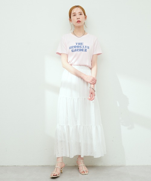 natural couture(ナチュラルクチュール)の「モールストライプティアードスカート(スカート・レディース・オフホワイト/ピンク/ブラック・FREE)」の10枚目の写真