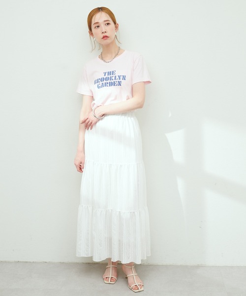 natural couture(ナチュラルクチュール)の「モールストライプティアードスカート(スカート・レディース・オフホワイト/ピンク/ブラック・FREE)」の11枚目の写真