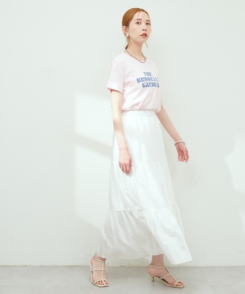 natural couture(ナチュラルクチュール)の「モールストライプティアードスカート(スカート・レディース・オフホワイト/ピンク/ブラック・FREE)」の12枚目の写真