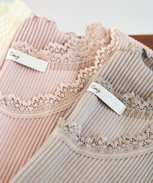 Crisp(クリスプ)の「レースリブタンクトップ(タンクトップ・レディース・アイボリー/ブルー/グレー/ブラウン/ミント/ピンクベージュ/ベージュ・FREE)」の4枚目の写真