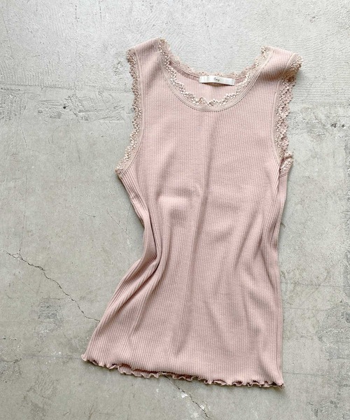 Crisp(クリスプ)の「レースリブタンクトップ(タンクトップ・レディース・アイボリー/ブルー/グレー/ブラウン/ミント/ピンクベージュ/ベージュ・FREE)」の7枚目の写真