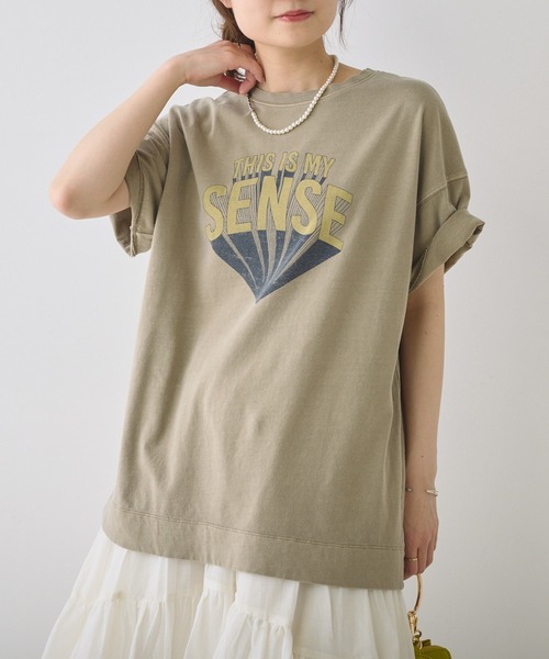 PUAL CE CIN(ピュアルセシン)の「ヴィンテージライクロックT(Tシャツ/カットソー・レディース・オフホワイト/チャコールグレー/ライトベージュ/オリーブ・FREE)」の4枚目の写真