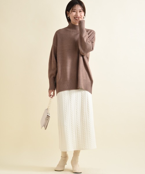 INTERPLANET（インタープラネット）の「バックスリットハイネックブークレニット（ニット/セーター・レディース・ピンク/チャコールグレー/ブラウン/アイボリー・FREE）」の19枚目の写真