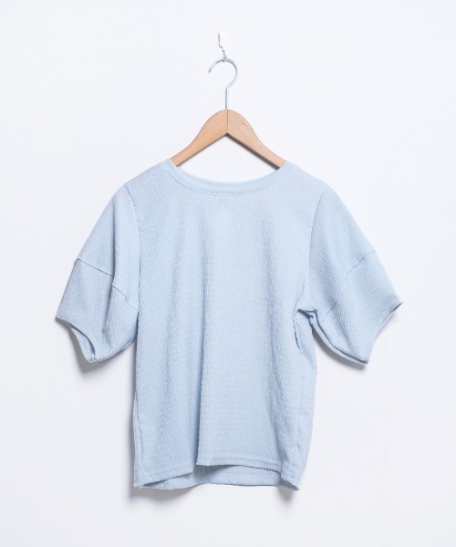 shopnikoniko（ショップニコニコ）の「ぽこぽこトップス 半袖 パフスリーブ ふくれジャガード（Tシャツ/カットソー・レディース・アイボリー/ブルー/ピンク/イエロー/パープル・フリー）」の18枚目の写真