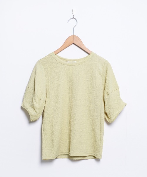 shopnikoniko（ショップニコニコ）の「ぽこぽこトップス 半袖 パフスリーブ ふくれジャガード（Tシャツ/カットソー・レディース・アイボリー/ブルー/ピンク/イエロー/パープル・フリー）」の16枚目の写真