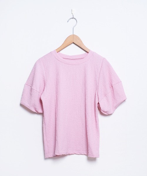 shopnikoniko（ショップニコニコ）の「ぽこぽこトップス 半袖 パフスリーブ ふくれジャガード（Tシャツ/カットソー・レディース・アイボリー/ブルー/ピンク/イエロー/パープル・フリー）」の21枚目の写真